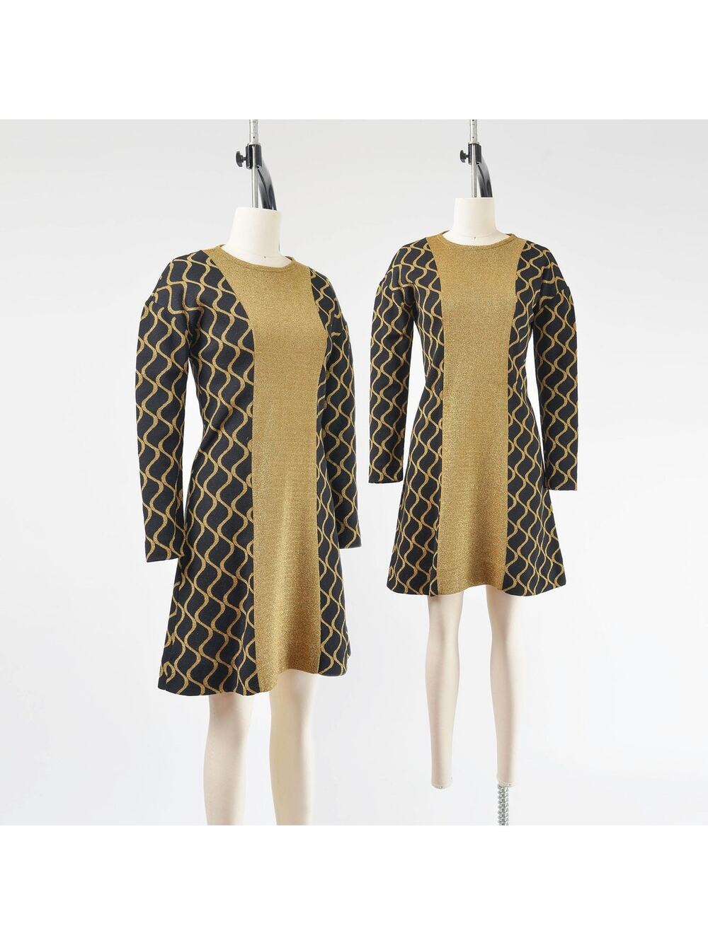 Vintage 60s Rudi Gernreich Metallic Gold and Black Lurex Knit Shift Dress XS S